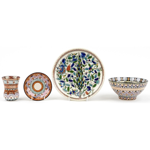 1276 - Turkish Kutahya wall plate hand painted with flowers and ceramics from Azerbaijan comprising bowl, b... 