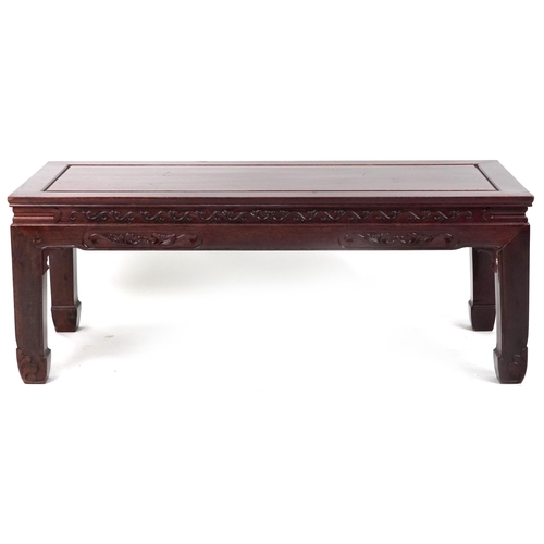 1084 - Chinese hardwood centre table with rectangular top, possibly Hongmu, 49cm H x 130cm W x 56cm D