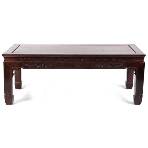 1084 - Chinese hardwood centre table with rectangular top, possibly Hongmu, 49cm H x 130cm W x 56cm D