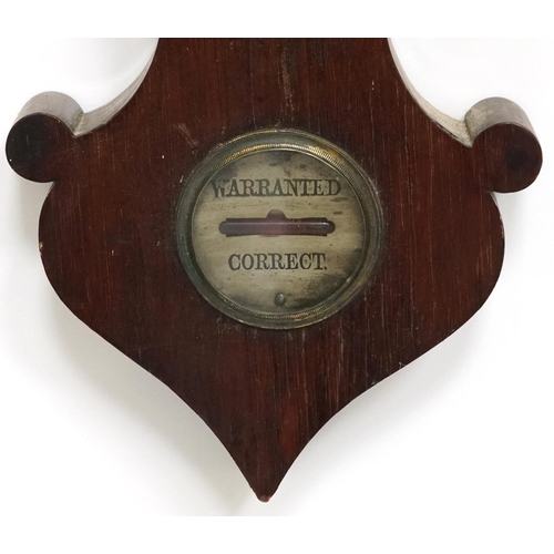 1454 - Three 19th century mahogany wall barometers with thermometers, one with enamelled plaque, enamelled ... 