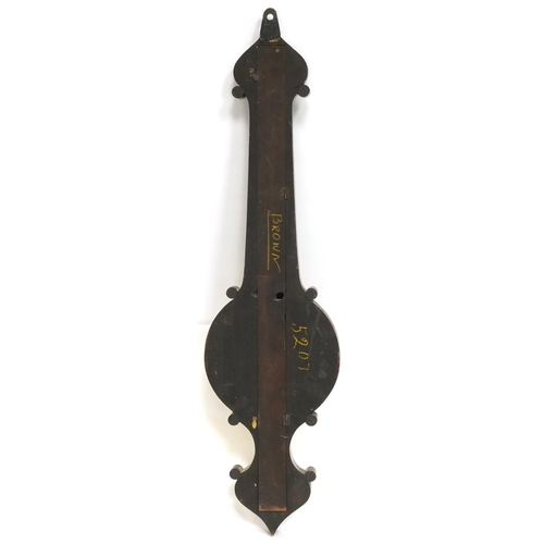 1454 - Three 19th century mahogany wall barometers with thermometers, one with enamelled plaque, enamelled ... 