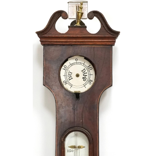 1454 - Three 19th century mahogany wall barometers with thermometers, one with enamelled plaque, enamelled ... 