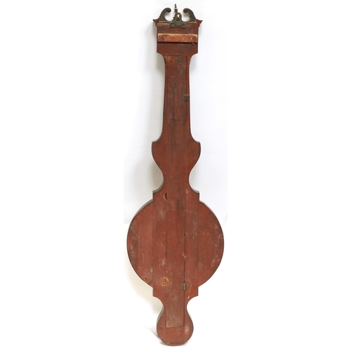 1451 - 19th century mahogany banjo barometer thermometer with silvered dials, one engraved J Vago of London... 