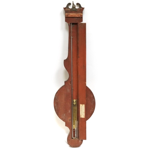 1451 - 19th century mahogany banjo barometer thermometer with silvered dials, one engraved J Vago of London... 