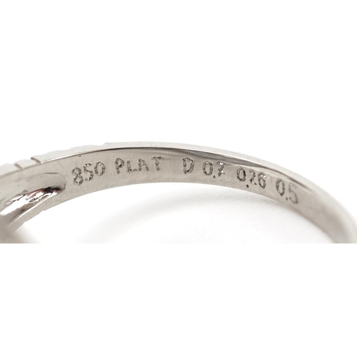 2276 - Art Deco style platinum diamond and sapphire four tier cluster ring, total diamond weight approximat... 