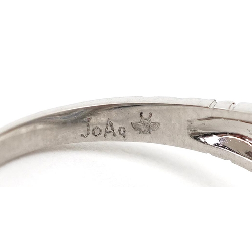 2276 - Art Deco style platinum diamond and sapphire four tier cluster ring, total diamond weight approximat... 