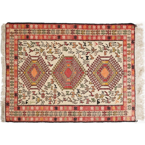 1224A - Turkish Kilim rug decorated with wild animals and flowers, 93cm x 72cm