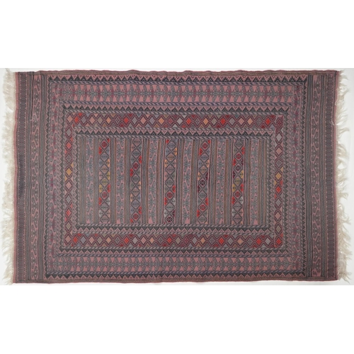 1222A - Rectangular Afghan red ground rug having an allover geometric design within corresponding borders, 1... 