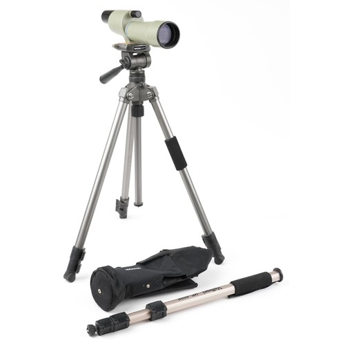 1673 - Opticron spotting scope with protective case, tripod stand and Velbon UP-4000 tripod