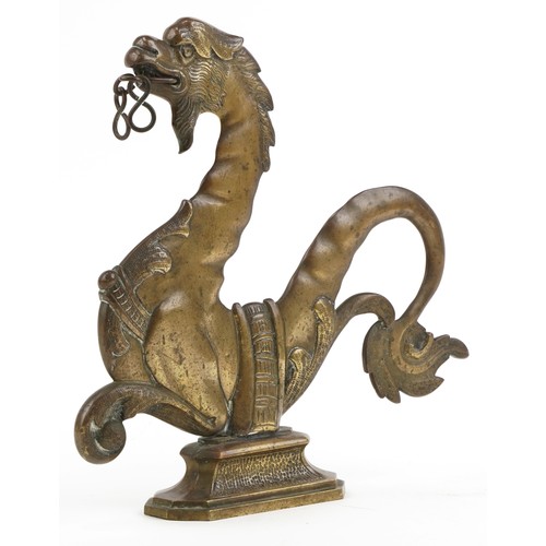 370 - 19th century patinated bronze Venetian gondola seahorse, 31cm high