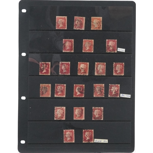 1749 - Victorian British stamps arranged on five sheets including Penny Reds, five shillings and ten shilli... 