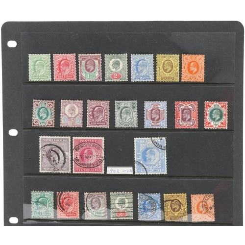 1750 - Edward VII British stamps arranged on a sheet including high values up to ten shillings, mint and us... 