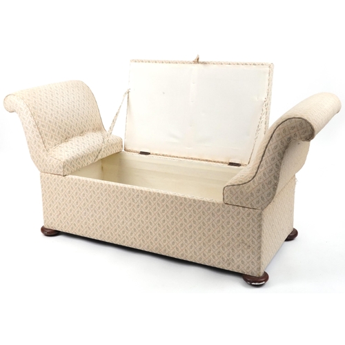 1138 - Contemporary daybed with lift up cushioned seat having beige and green floral upholstery, 74cm H x 1... 