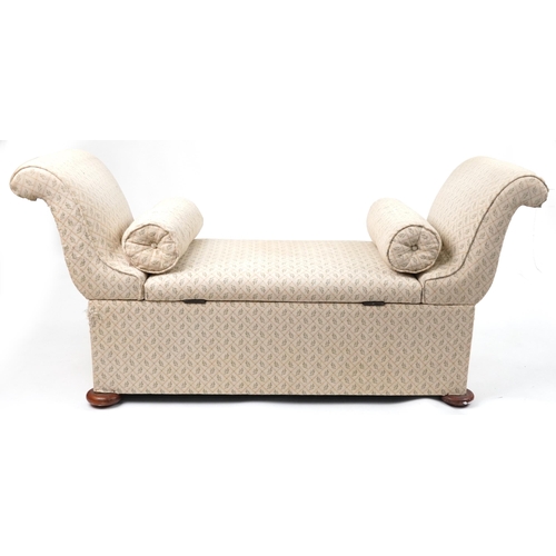 1138 - Contemporary daybed with lift up cushioned seat having beige and green floral upholstery, 74cm H x 1... 