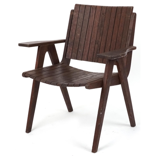 1094 - Autoban, stained teak slice chair, 81cm high