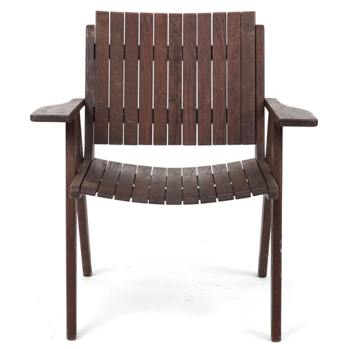 1094 - Autoban, stained teak slice chair, 81cm high