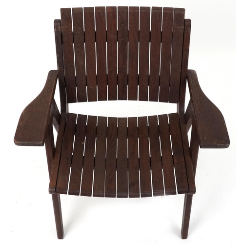 1094 - Autoban, stained teak slice chair, 81cm high