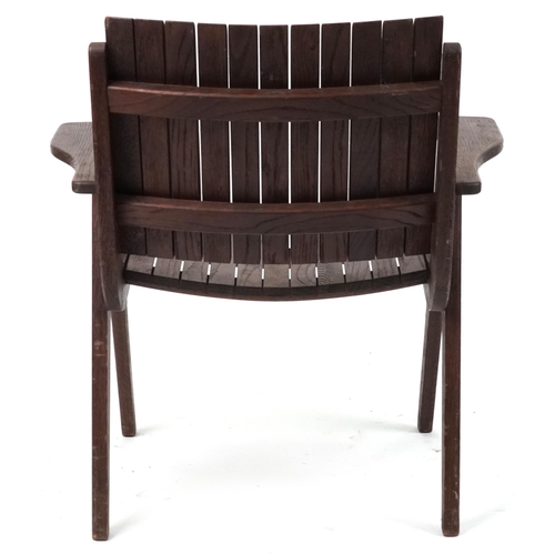 1094 - Autoban, stained teak slice chair, 81cm high