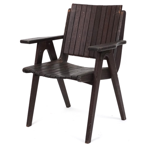 1159 - Autoban, stained teak slice chair, 81cm high