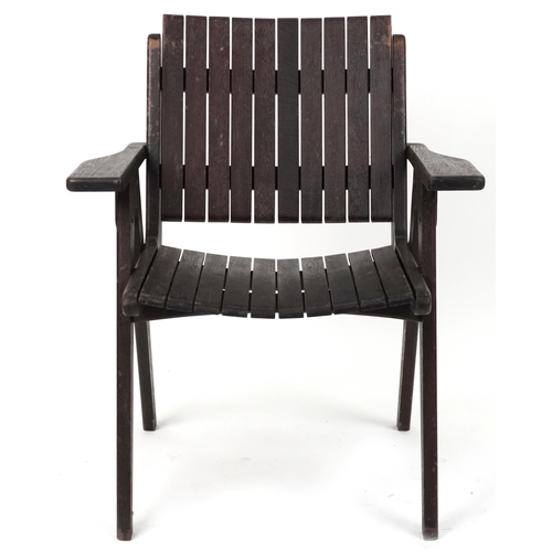 1159 - Autoban, stained teak slice chair, 81cm high