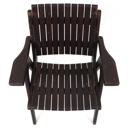 1159 - Autoban, stained teak slice chair, 81cm high