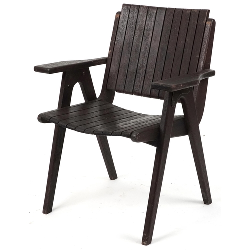 1093 - Autoban, stained teak slice chair, 81cm high