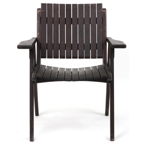 1093 - Autoban, stained teak slice chair, 81cm high