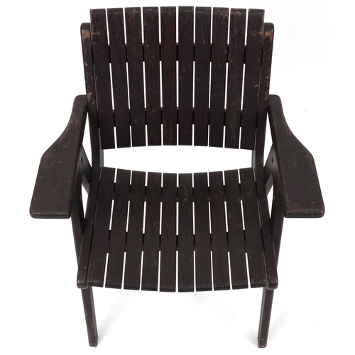 1093 - Autoban, stained teak slice chair, 81cm high