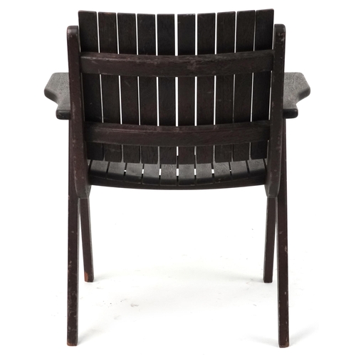 1093 - Autoban, stained teak slice chair, 81cm high