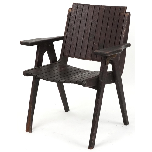 1095 - Autoban, stained teak slice chair, 81cm high