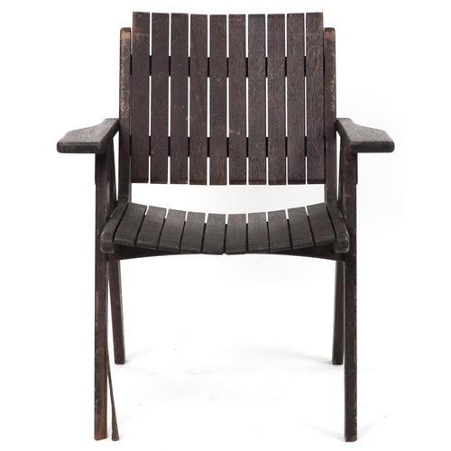 1095 - Autoban, stained teak slice chair, 81cm high