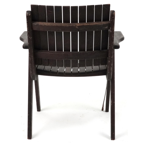 1095 - Autoban, stained teak slice chair, 81cm high