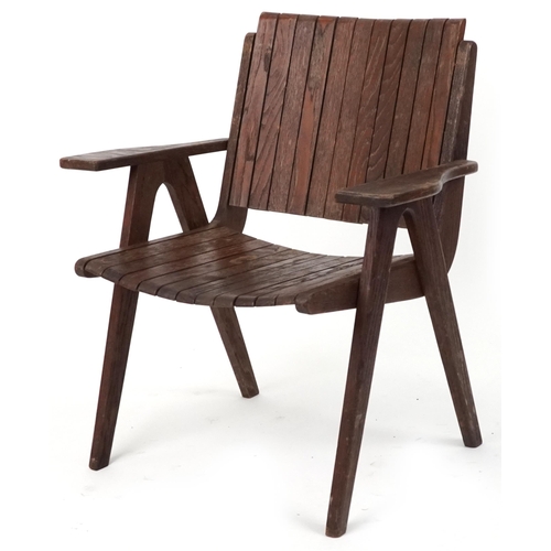 1063 - Autoban, stained teak slice chair, 81cm high