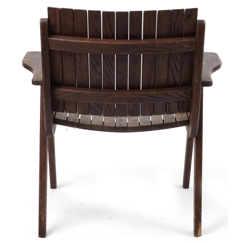 1063 - Autoban, stained teak slice chair, 81cm high