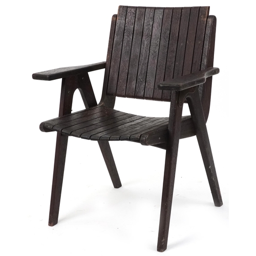 1064 - Autoban, stained teak slice chair, 81cm high