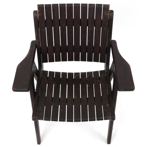 1064 - Autoban, stained teak slice chair, 81cm high