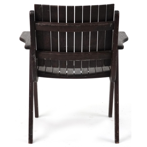 1064 - Autoban, stained teak slice chair, 81cm high