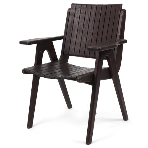 1065 - Autoban, stained teak slice chair, 81cm high