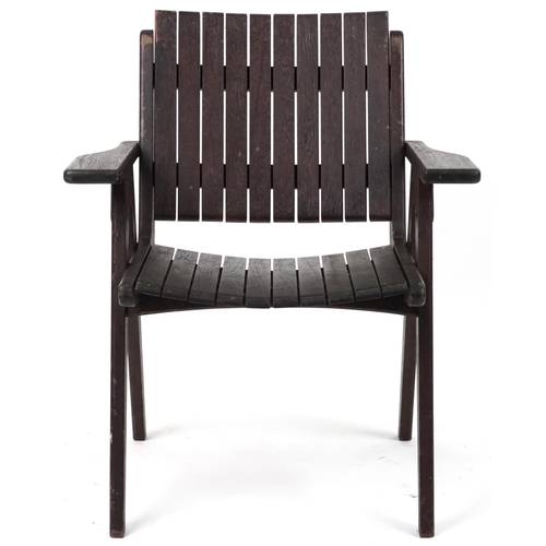 1065 - Autoban, stained teak slice chair, 81cm high