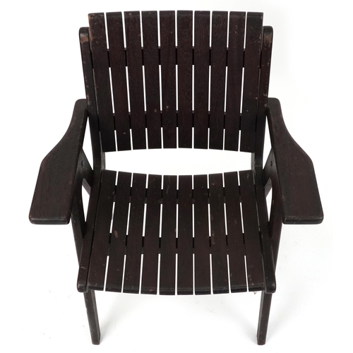 1065 - Autoban, stained teak slice chair, 81cm high