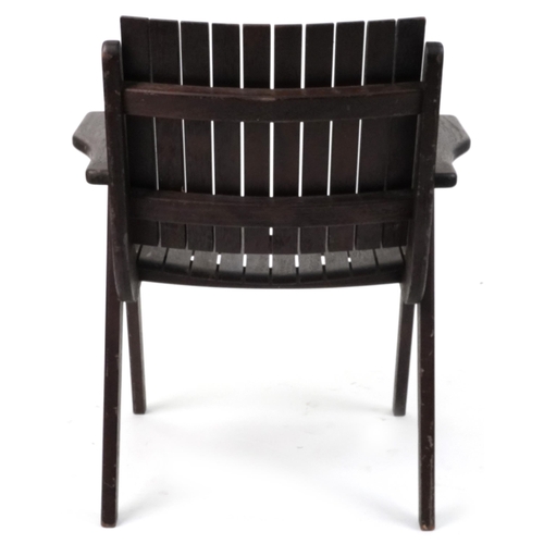 1065 - Autoban, stained teak slice chair, 81cm high