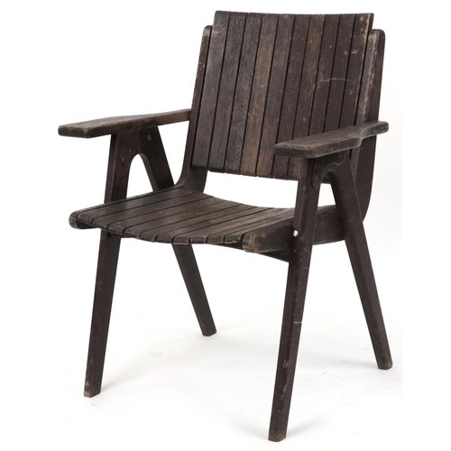 1066 - Autoban, stained teak slice chair, 81cm high