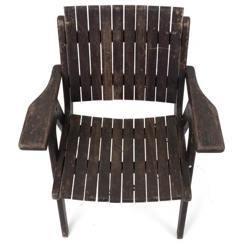 1066 - Autoban, stained teak slice chair, 81cm high