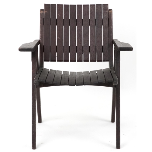 1036 - Autoban, stained teak slice chair, 81cm high