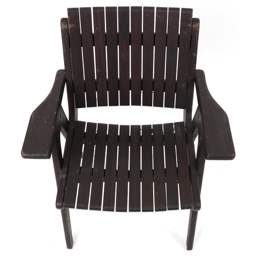 1036 - Autoban, stained teak slice chair, 81cm high