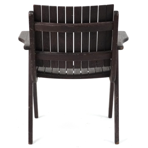 1036 - Autoban, stained teak slice chair, 81cm high