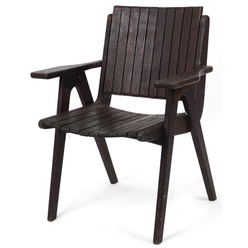 1035 - Autoban, stained teak slice chair, 81cm high