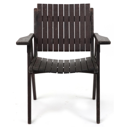 1035 - Autoban, stained teak slice chair, 81cm high