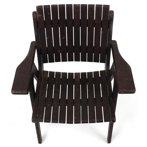 1035 - Autoban, stained teak slice chair, 81cm high