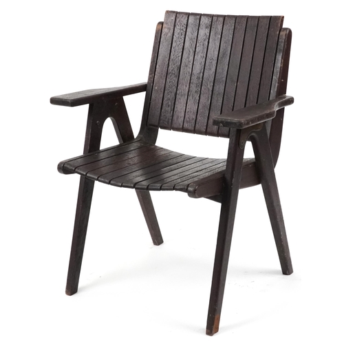 1037 - Autoban, stained teak slice chair, 81cm high